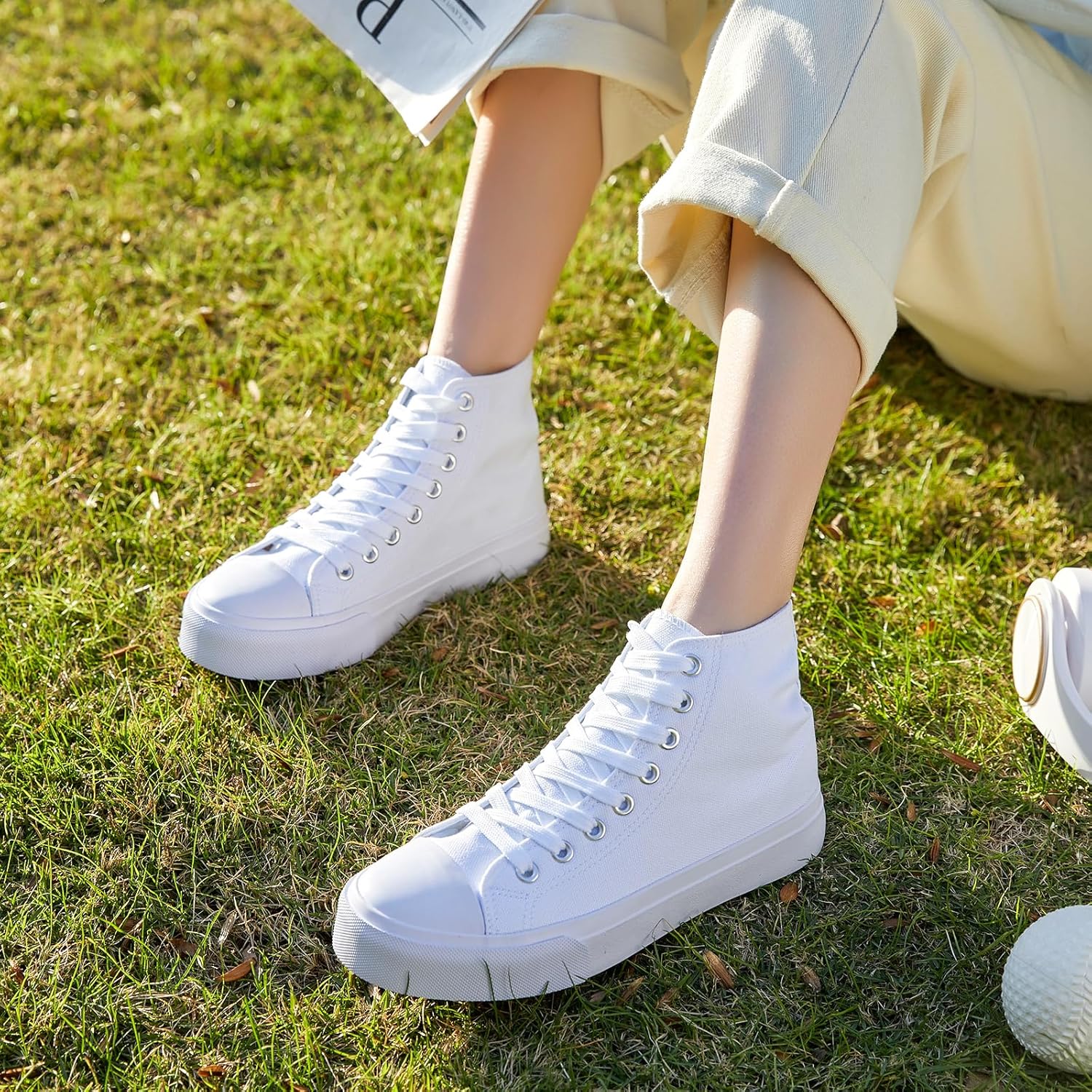 ZGR Womens High Top Canvas Sneakers,Lace-up Canvas Shoes,Casual Tennis Walking Shoes - Image 7