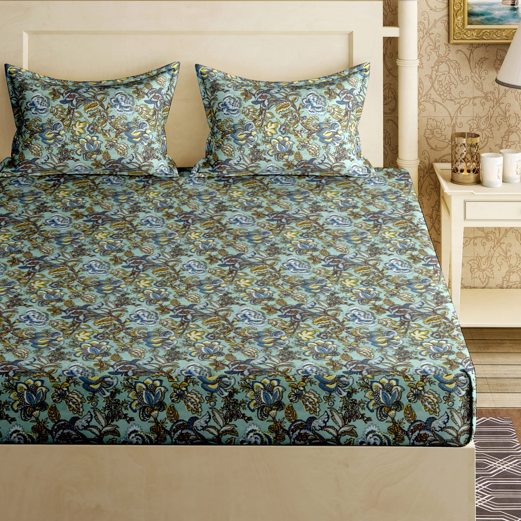 Bella CasaQueen Size Double Bed Sheet with 2 Pillow Covers Floral Multi Colour - CLD1005