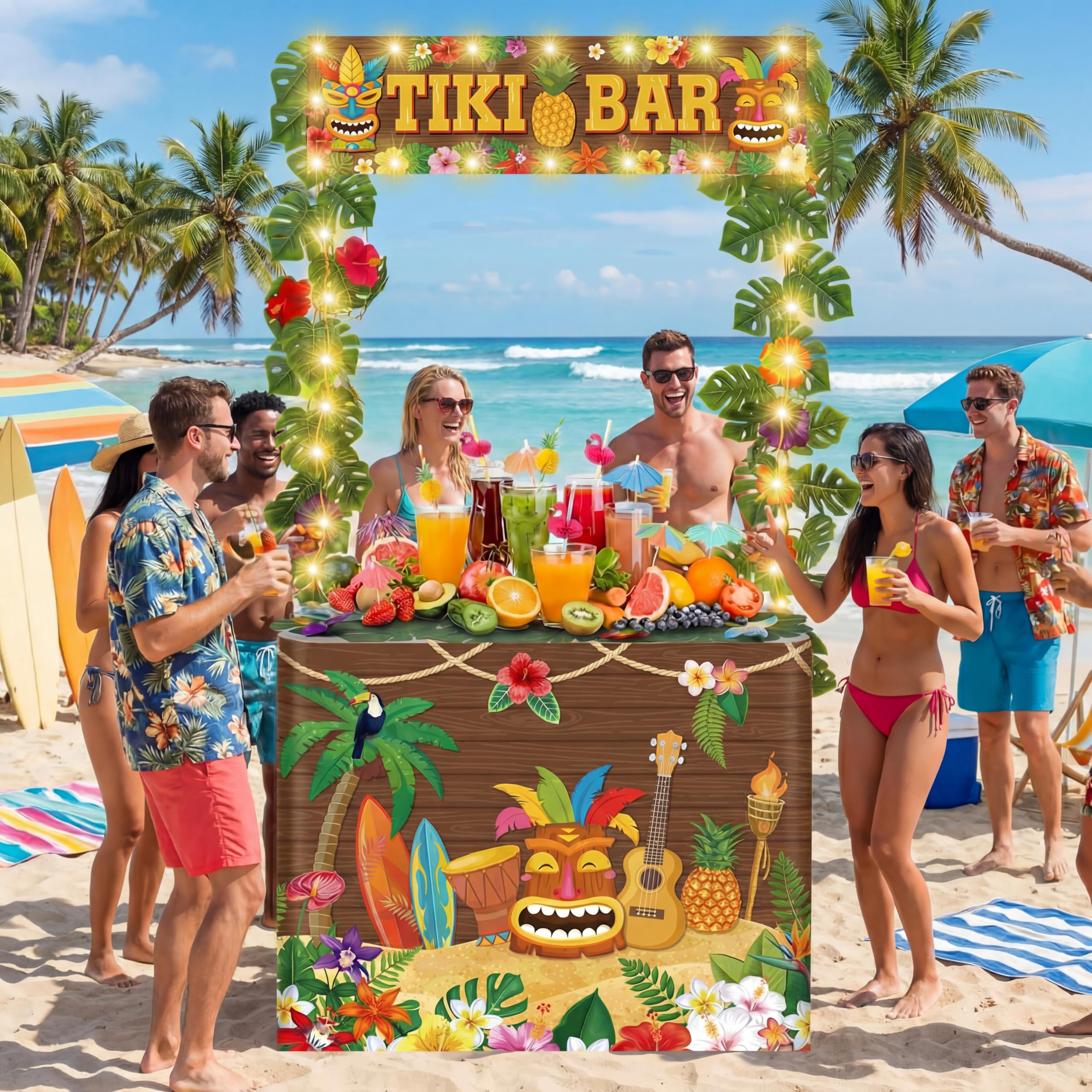 Haull Kit de cabaña de bar Tiki de 95 piezas con LED, portátil, para fiestas al aire libre, madera