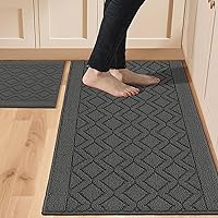COSYHOMEER 2-Piece Kitchen Rug Mats 48x20 & 30x20 Inch Grey - Anti-Slip, Machine Washable, Soft Polypropylene Anti-Fatigue Rugs