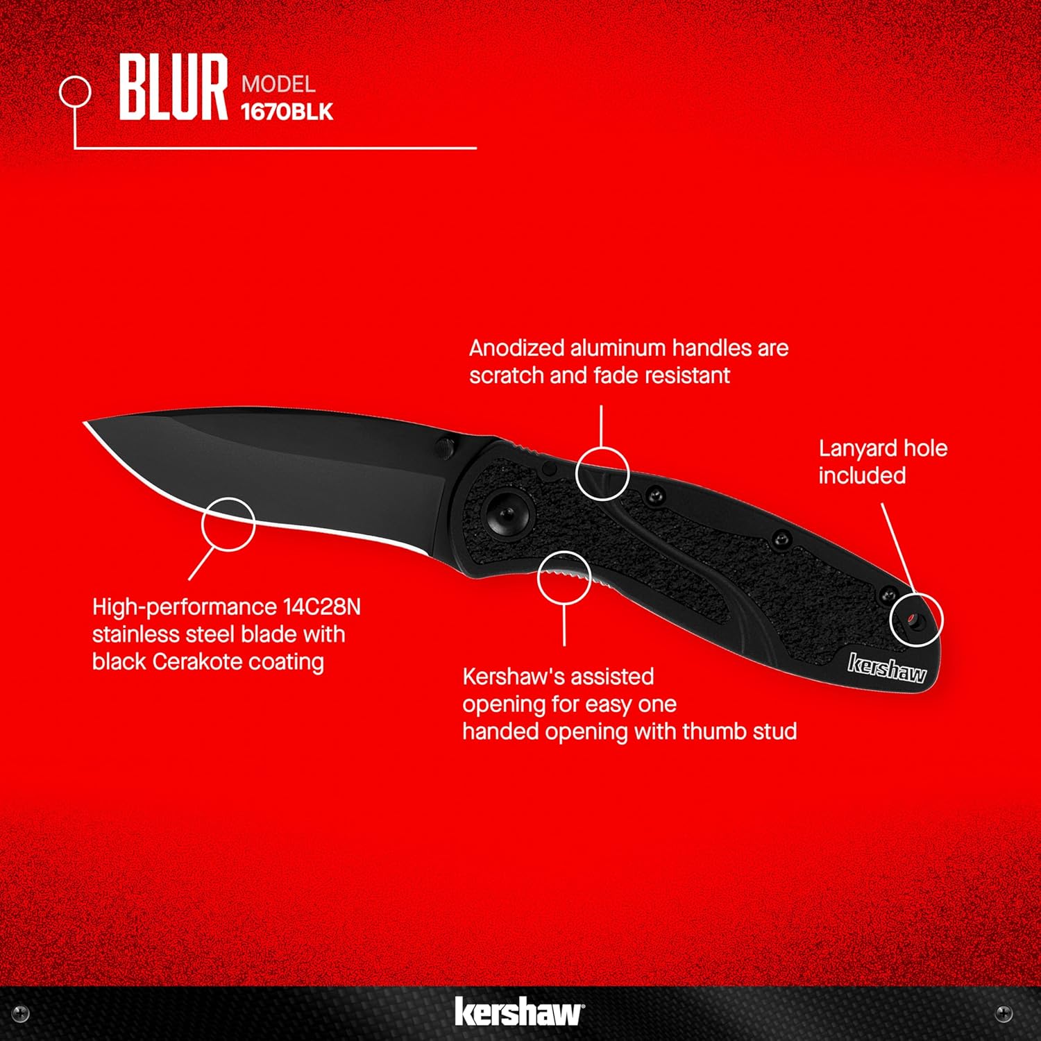 Kershaw Blur Olive and Black Pocket Knife, 3.4” Stainless Steel Blade with Assisted Opening, Olive Aluminum Handle with Deep-Carry Pocketclip, Small Folding Knife