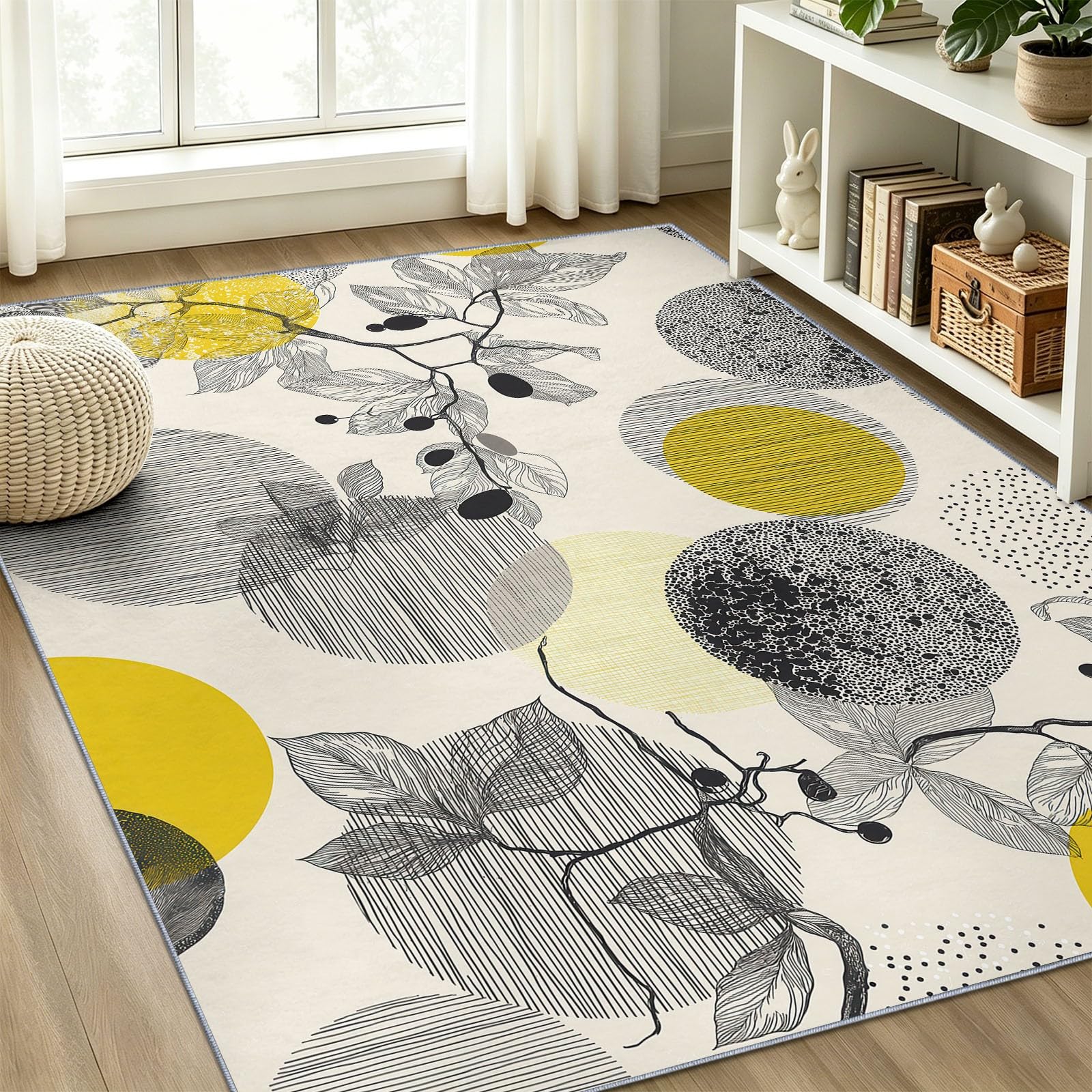 Tapis de salon lavable et facile à aspirer beige 100x150