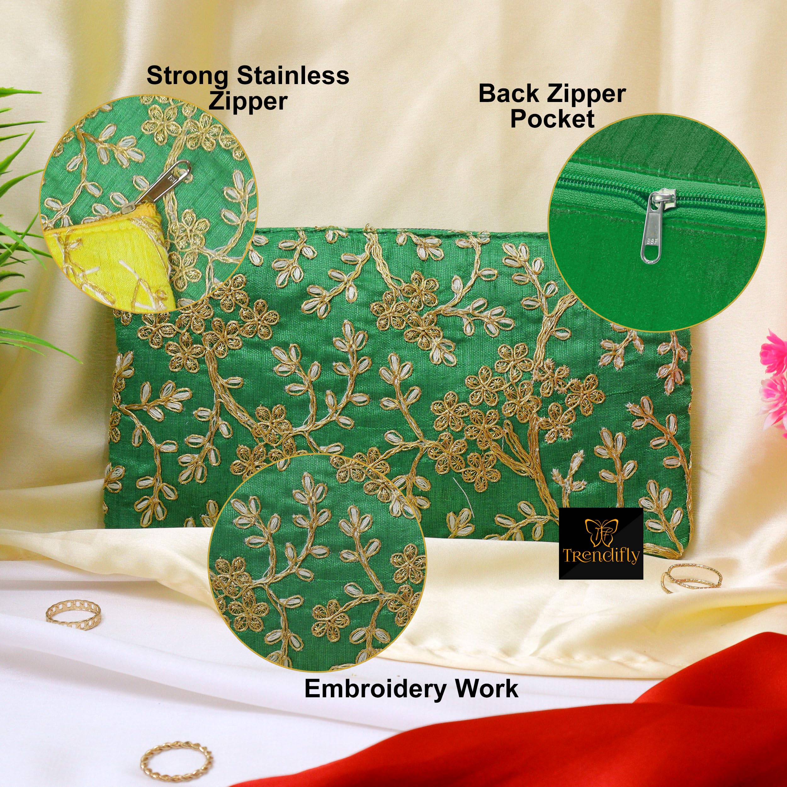 Trendifly Pack of 15 Embroidery Wedding Return Gift Purses Women Girls | Gifting Pouches for Guests Bulk with Zipper | Ladies Clutches for Wedding Baby Shower Haldi Mehandi