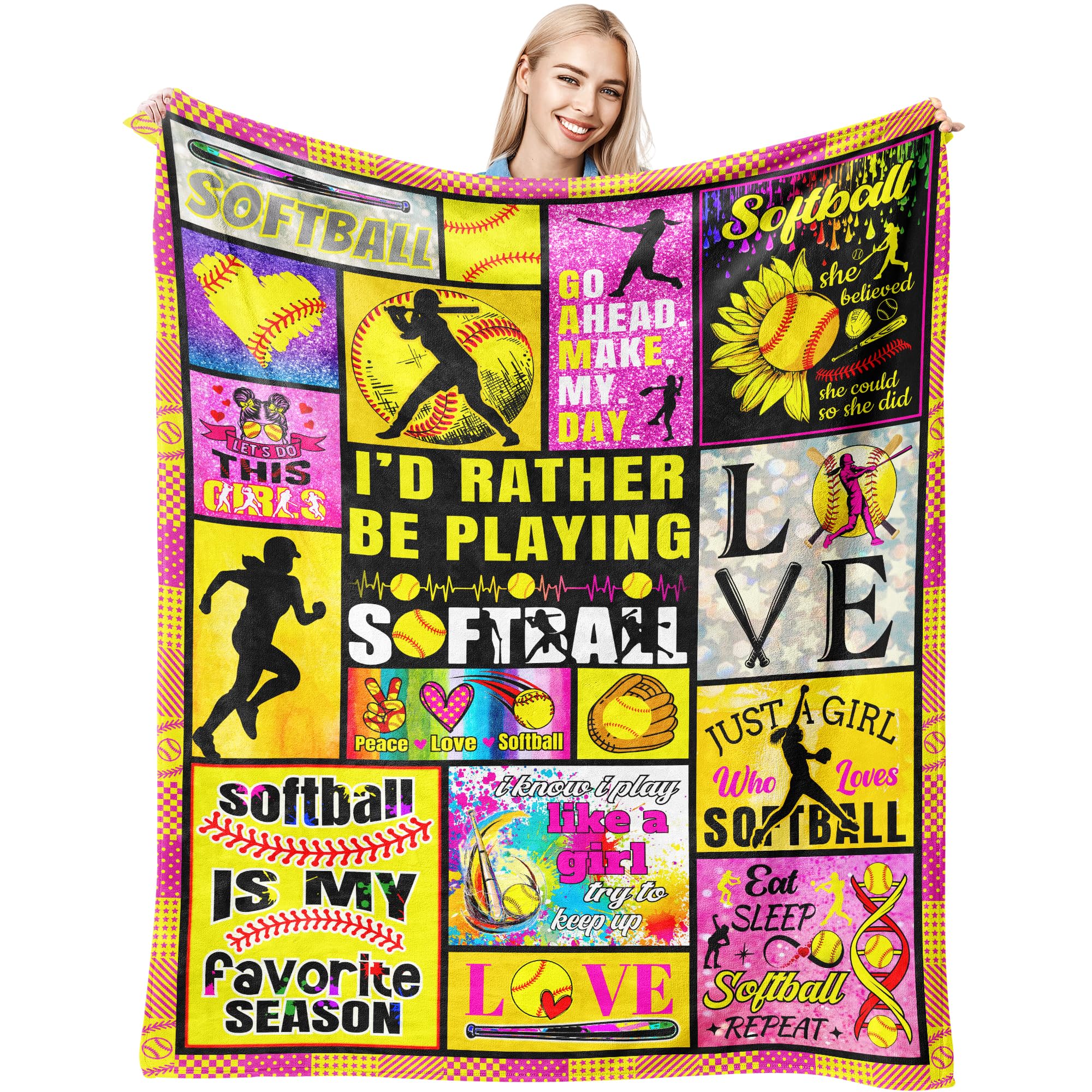 Softball Gifts for Girls,Merch Softball Blanket,Girls Softball Gifts,Softball Accessories for Girls,Soft Flannel Softball Throw Blanket Softball Team Softball Lovers Gifts Stuff 50"x40"