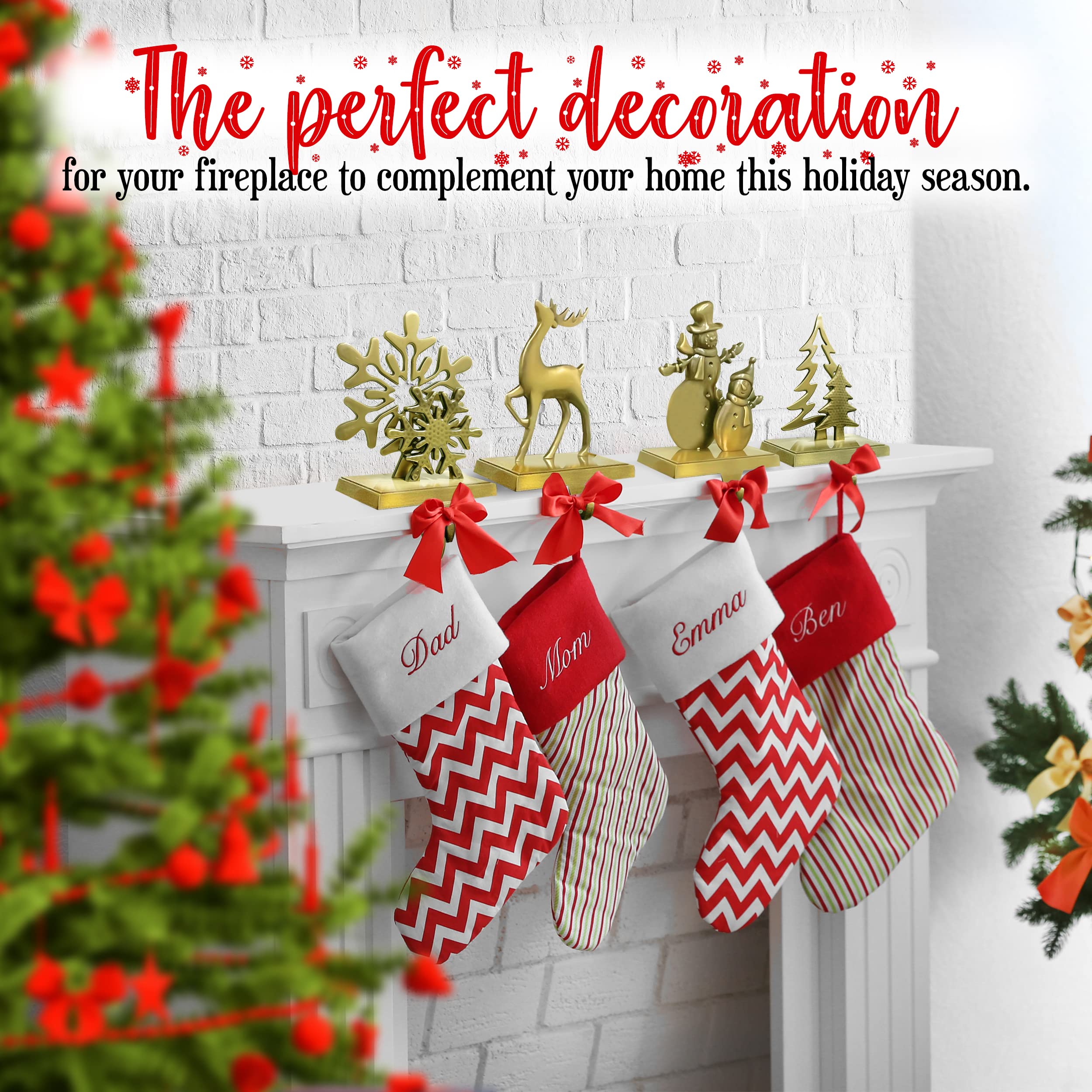 Season 4 Sparkles Christmas Stocking Hangers for Mantle Set of 4 - Golden Color Weighted Stocking Holders for Mantel - Durable So Santa Can Reach The Stockings