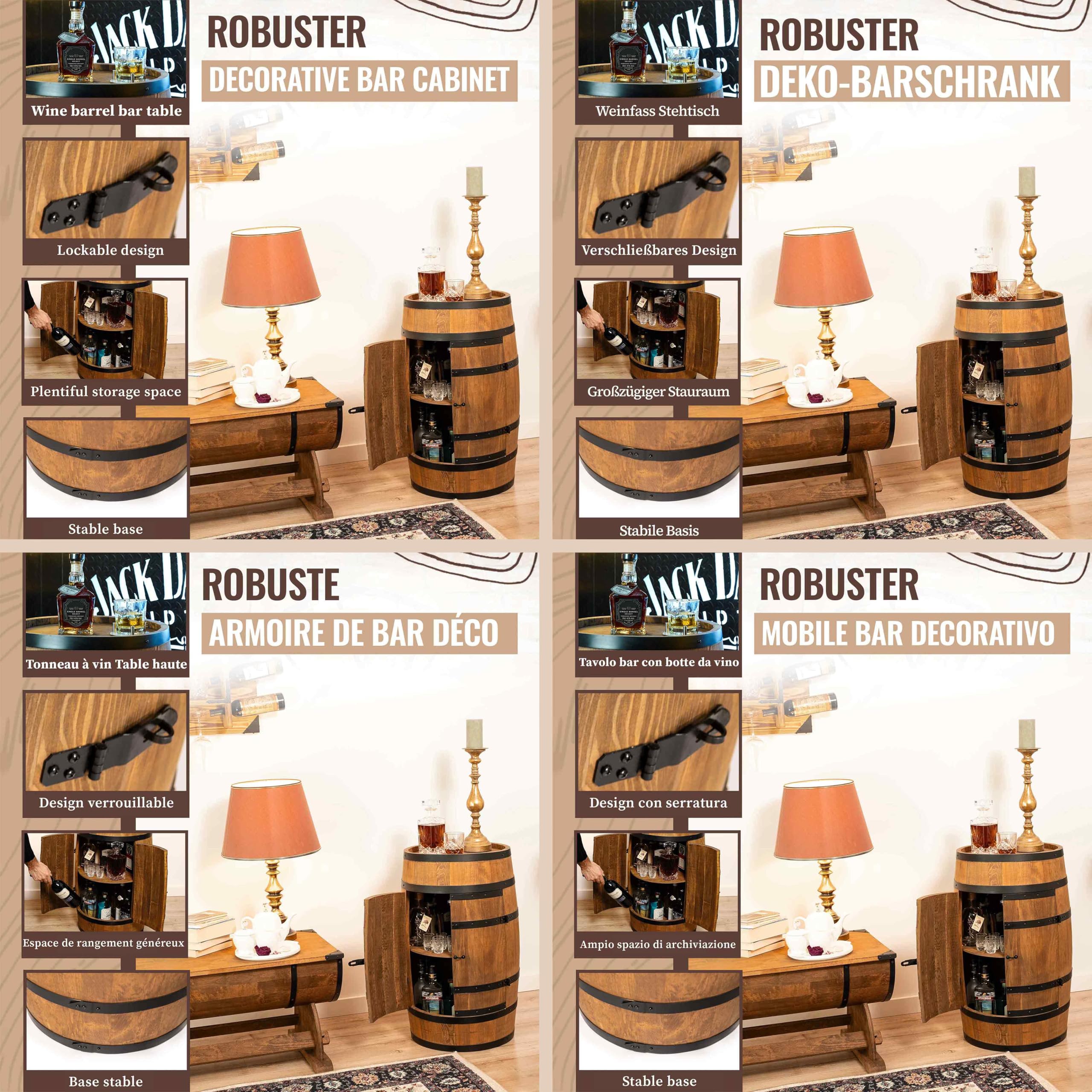 CREATIVE COOPER Tonneau à vin - Casier à vin - Armoire à Alcool - Étagère à Bouteilles en Bois - Tonneau en Bois - Meubles de tonneau - en Bois de conifère - Bar à Baril Porte wengé 3_DPSW 80x50cm