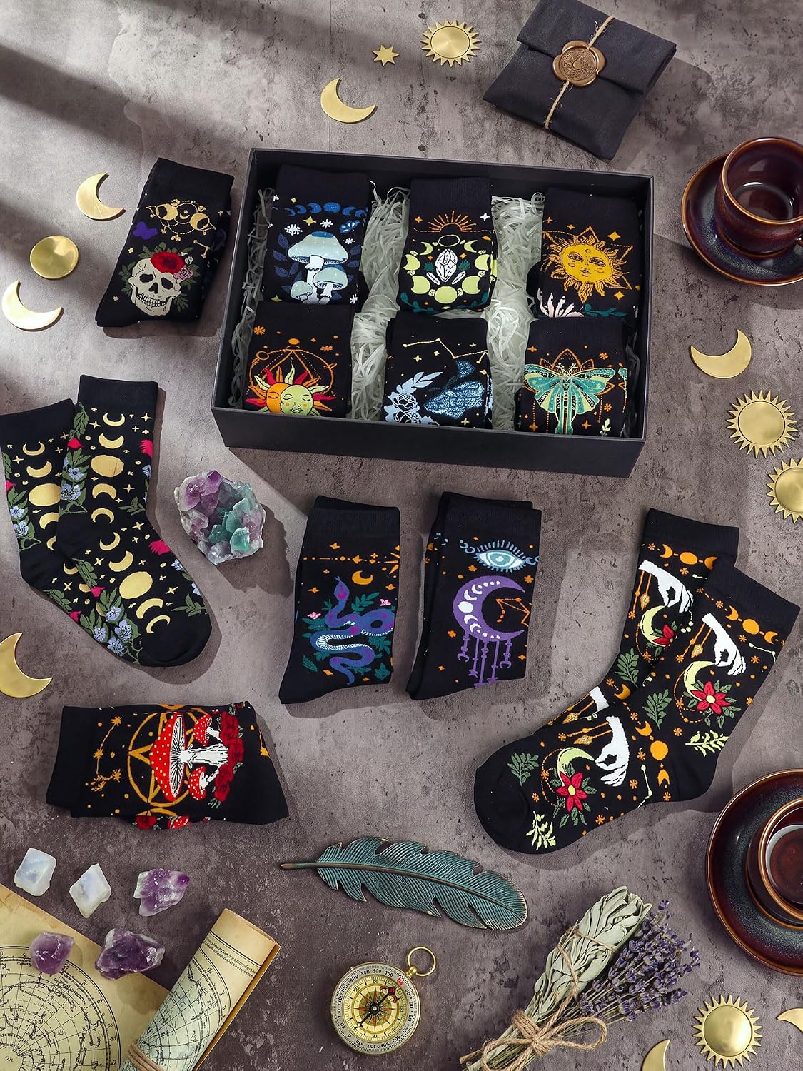 12 Pairs Funny Witchy Cotton Crew Socks Gift for Women Men