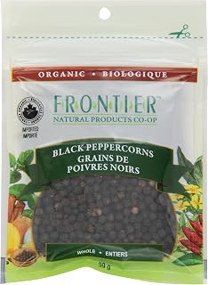 Frontier Natural Products Coop Bulk Peppercorns, Black Whole Pouch, French/English, 39-Gram