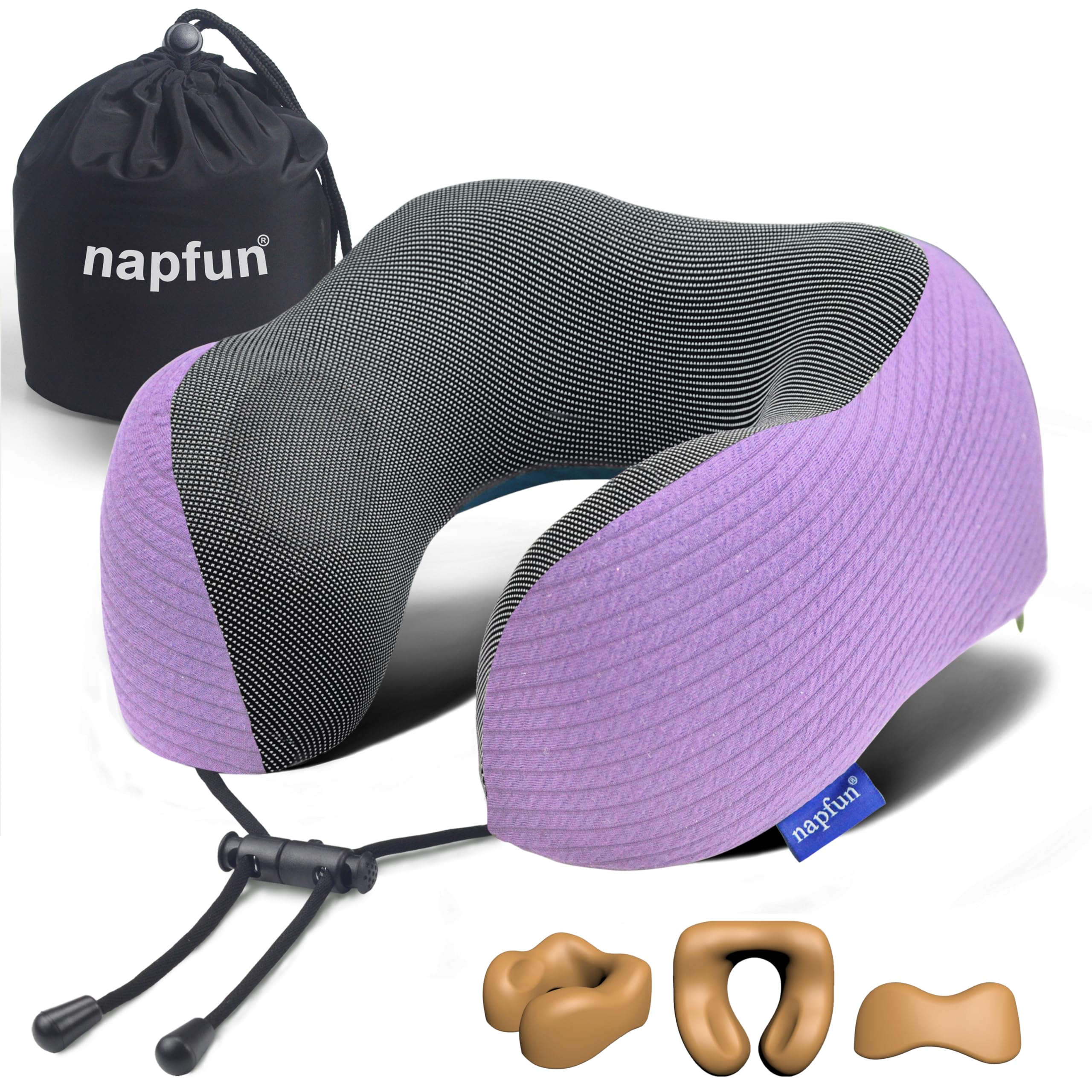 napfun Neck Pillow for Travel, Memory Foam Airplane Pillow, Light Purple