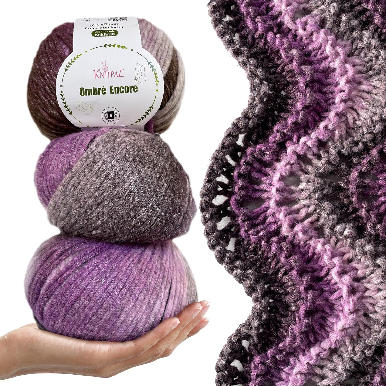 Ombré-Encore Chunky Ombre Yarn for Crocheting, 3 Balls, 507Yds/420G, Free Patterns - Multi Colored Bulky 5 Weight Yarn for Knitting - White Raspberry