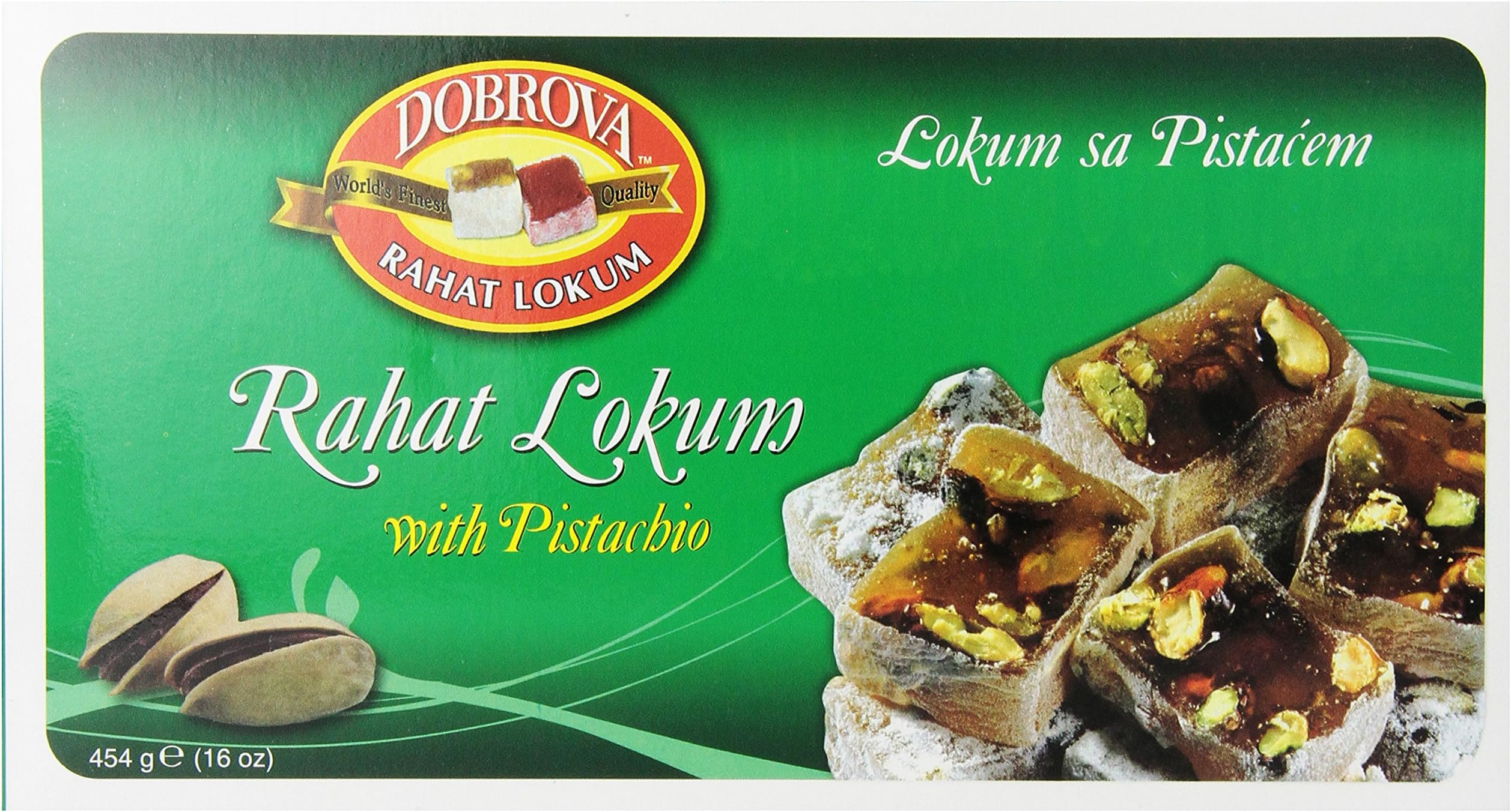Dobrova Rahat Lokum with Pistachio Turkish Delight, 16 Ounce (Pack of 12)