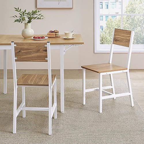 VASAGLE Juego de 2 sillas de comedor, sillas de madera rústica con marco de acero metálico, fácil de montar, asiento cómodo, silla moderna de granja