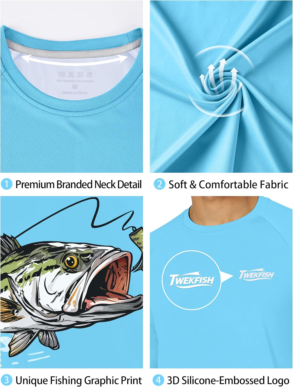 Men's UPF 50+ Sun Fishing Shirt, Long Sleeve UV Protection Tee, Quick Dry Rash Guard for Outdoor Swim Hiking