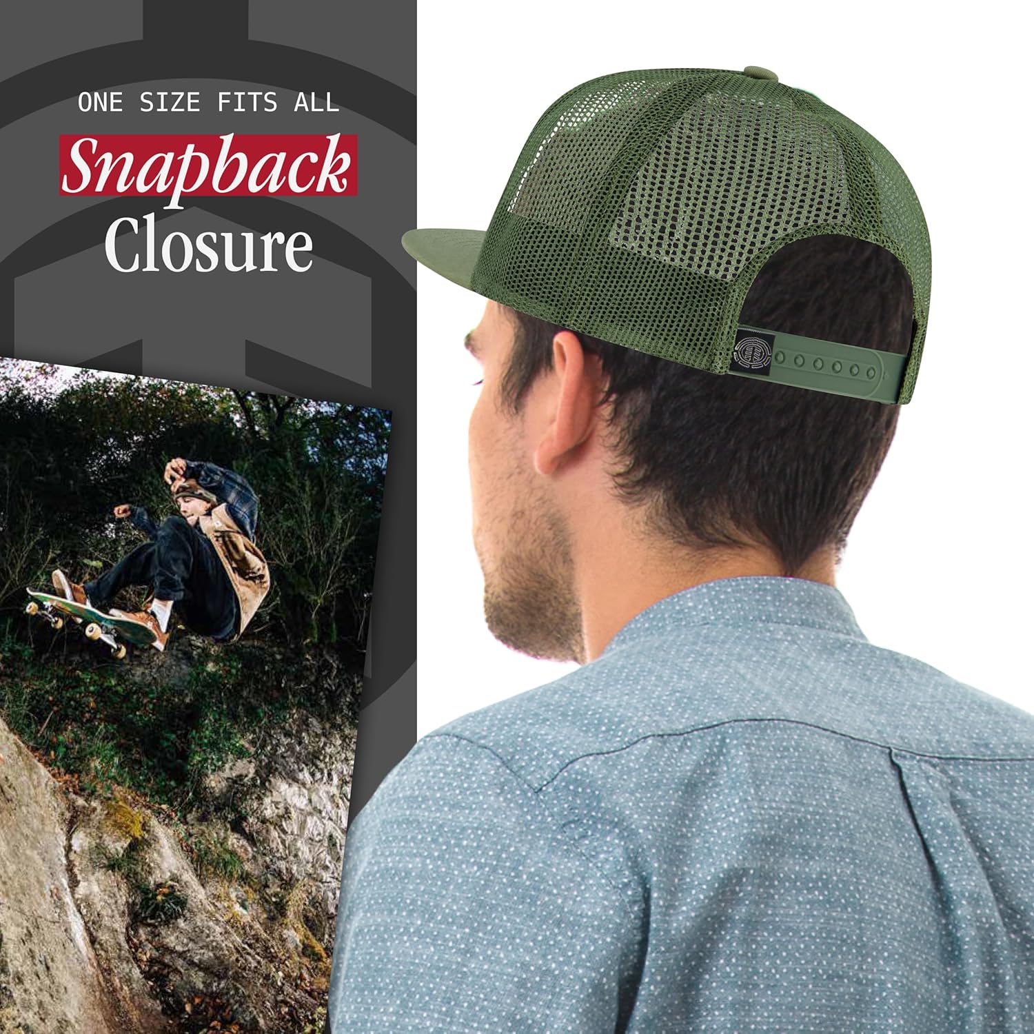 Element Baseball Hat, Adult Mesh Low Profile with Straight Brim, Olive, One Size - Image 4