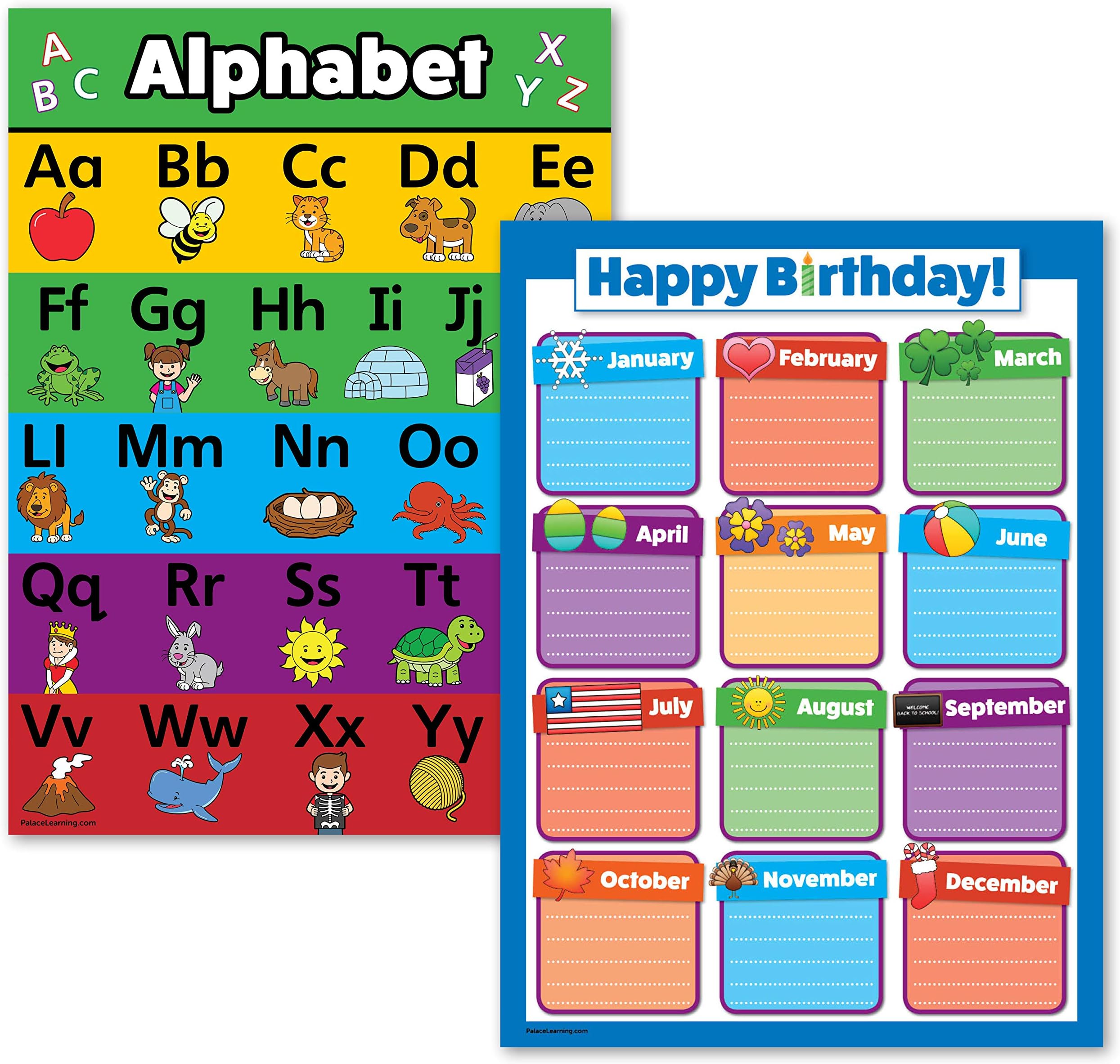 Amazon.com: Palace Learning 2 Pack - ABC Alphabet & Birthday Calendar ...