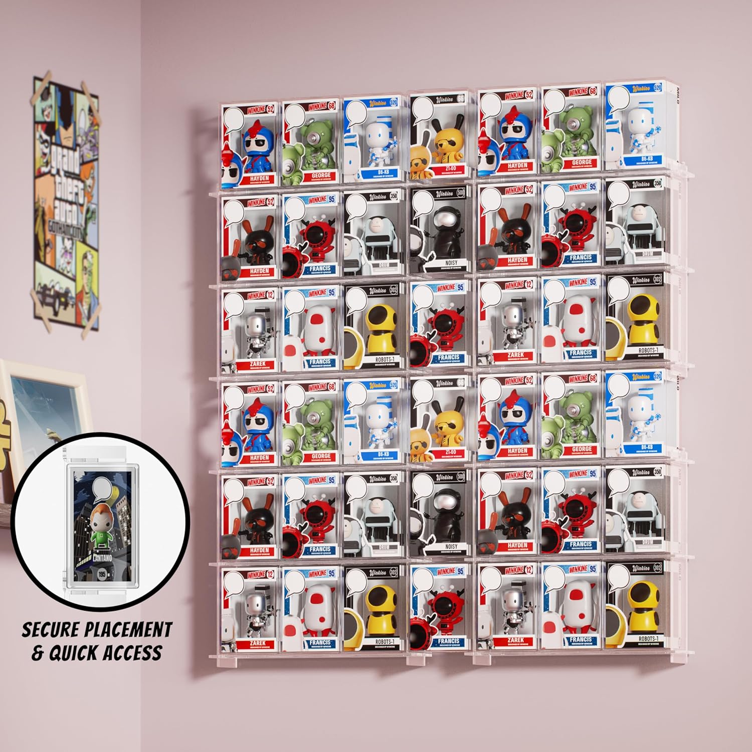 WINKINE Wall Display Shelves Compatible with 21 Funko Pop in Box, Easy Install - Only 2 Screws per Shelf, Acrylic Floating Shelves Stackable, Action Figure Stand, Collectibles Display Case, 2 Pack