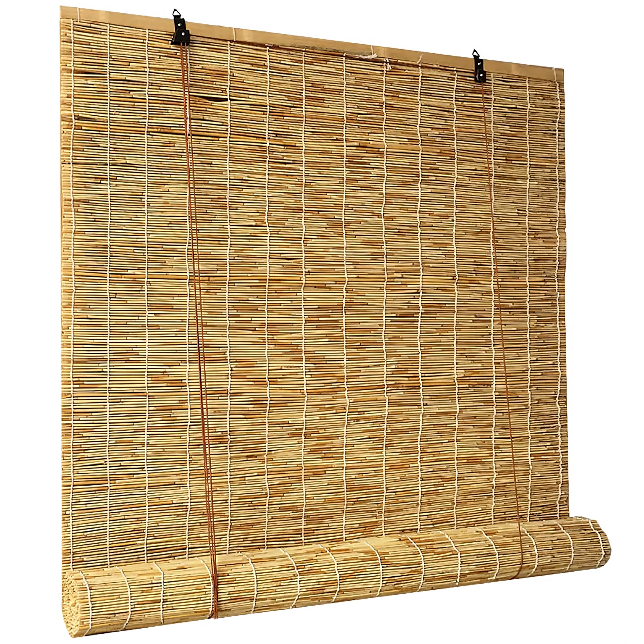 Roll Up Reed Shade Bamboo Outdoor Window Blind with Lifter Light Filtering Sun Shade for Patio Porch Balcony Yard Gazebo Rustic Roll Up Curtain for