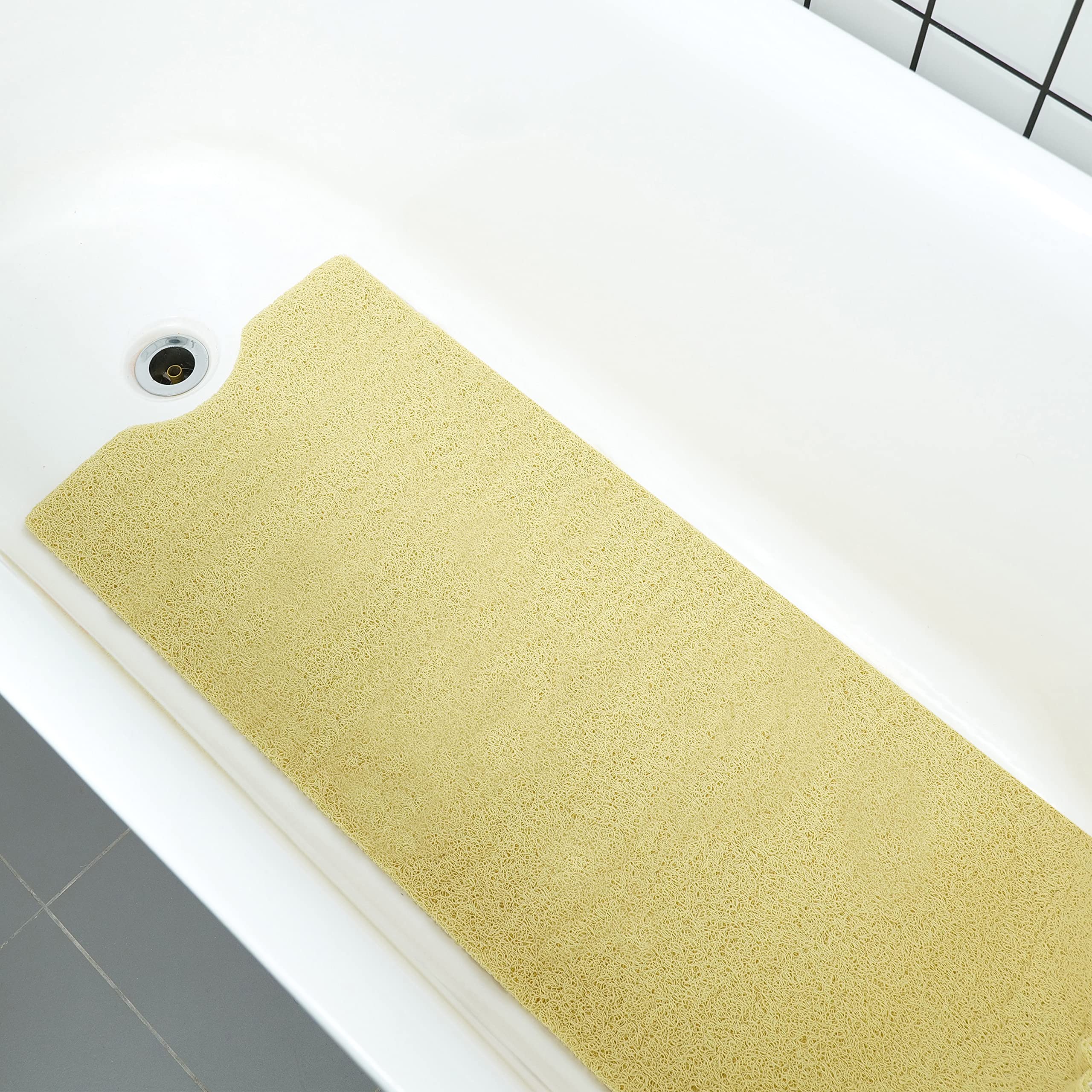 Leotruny Bath Tub Shower Mat 40 x 16 Inch Non-Slip Soft PVC Loofah Mats for Bathroom (C02-Beige)