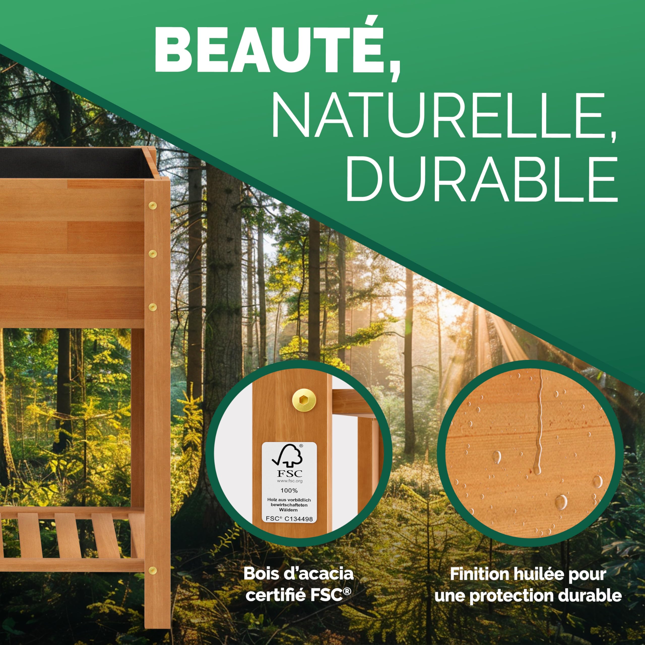 Casaria® Jardinière surélevée en Bois d'Acacia FSC® - Carré Potager sur Pieds pour Balcon, Jardin - 100x40x84 cm - Caisson de Plantation pour Herbes aromatiques, Fleurs, Légumes - Solide et Résistant
