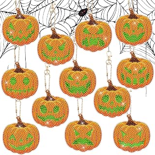 12 Pieces Halloween Diamond Painting Keychains Pumpkin Fluorescent Diamond Art Key Rings 5D Diamond Ornaments Glow In The Dark Double Sided for Halloween Party Favors DIY Crafts