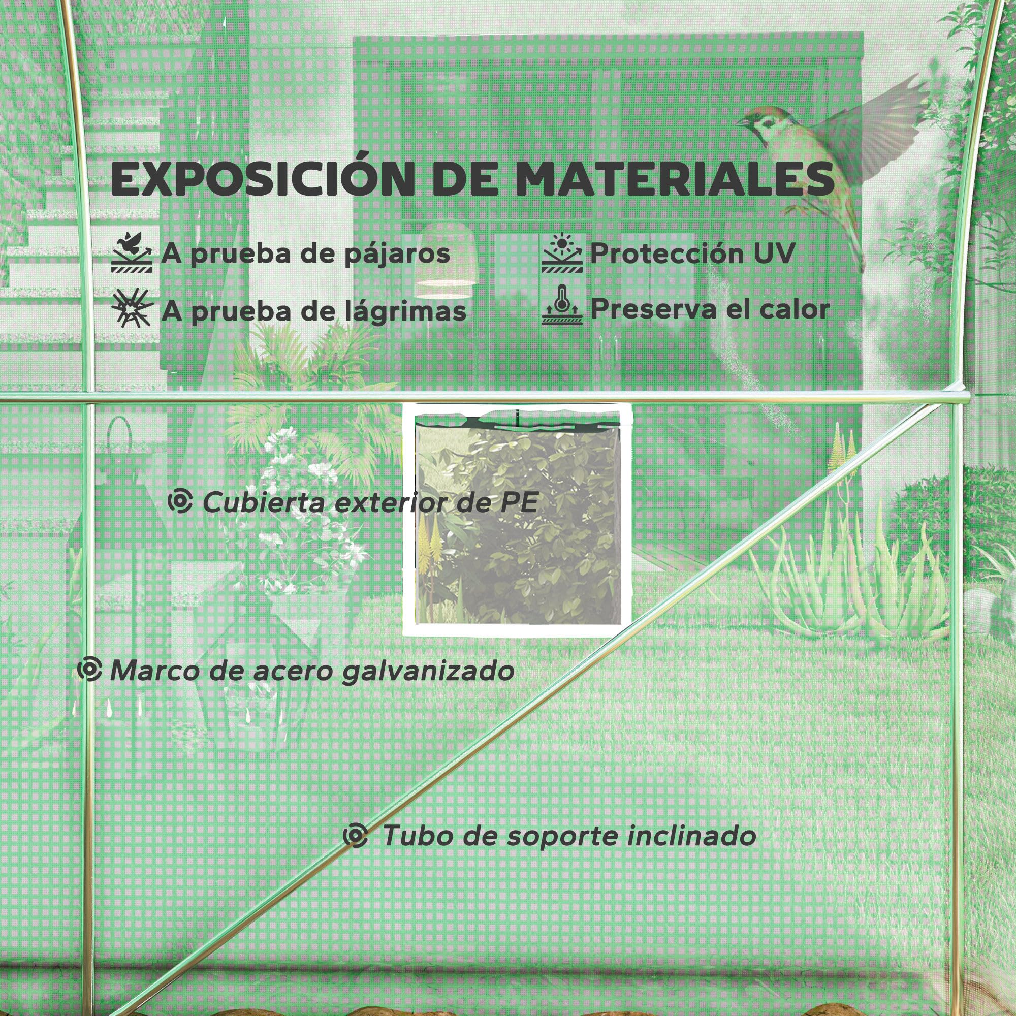 Outsunny Invernadero de Jardín 4x2x2 m Invernadero de Túnel con 6 Ventanas Transpirables y Puerta Enrollable con Cremallera Huerto para Cultivo Plantas Verduras Verde