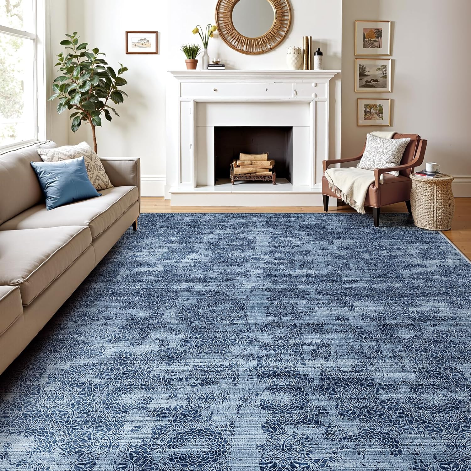WITSHOCK 10x12 Area Rugs for Living Room: Machine Washable Non Slip Modern Abstract Carpet - Low Pile Print Rug for Bedroom Dining Room - Stain Resistant for Household - Pet Owners (Blue White) 10' x 12' (Rectangular) Blue White