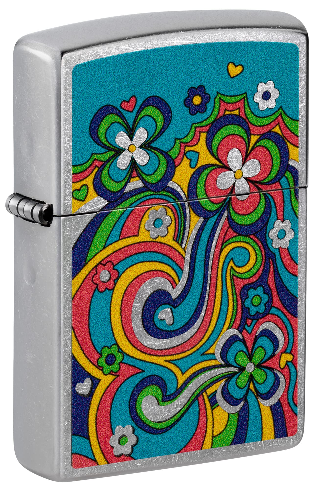 Encendedor Zippo Flower Power de metal plata, el regalo unisex a prueba de viento