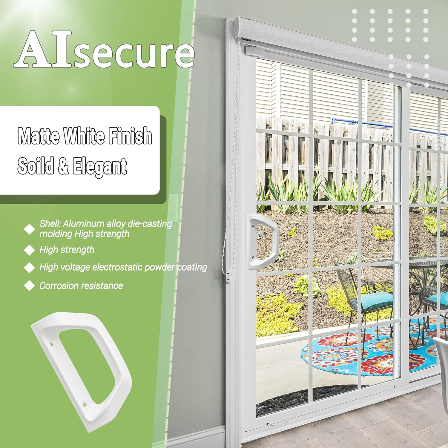 Sliding Door Lock and Handle Set with Key for Sliding Glass Door Lock, Fits Door Thickness 1-1/2" to 1-3/4", 3-15/16” Screw Hole Spacing, Reversible Design(Non-Handed) White