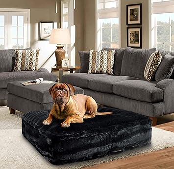 Bessie and Barnie Black Puma Luxury Extra Plush Faux Fur Rectangle Pet/Dog Bed (Multiple Sizes)