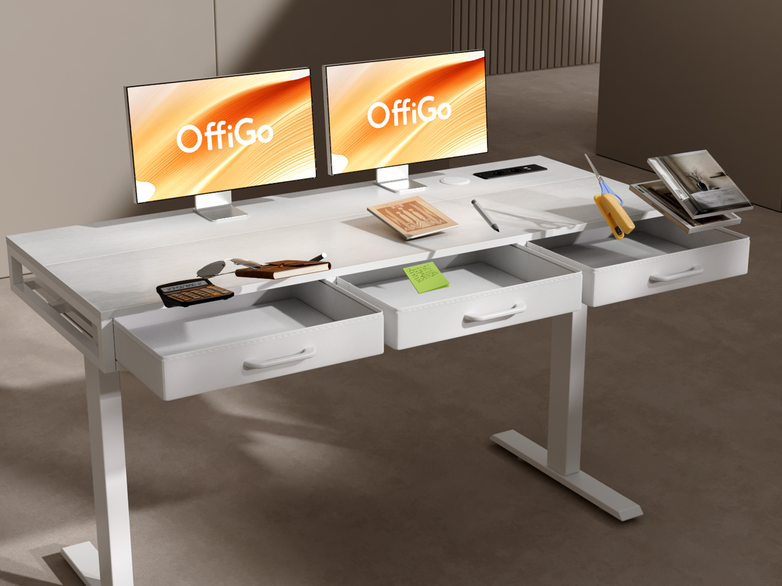 JOISCOPE In hoogte verstelbaar bureau met monitorstandaard en 2 laden JOISCOPE In hoogte verstelbaar bureau met monitorstandaard en 2 laden
