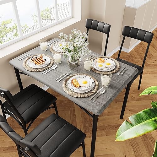 GAOMON Juego de mesa de comedor para 4, mesa de cocina y sillas para 4 personas con sillas tapizadas, juego de mesa de comedor de 5 piezas, juego de