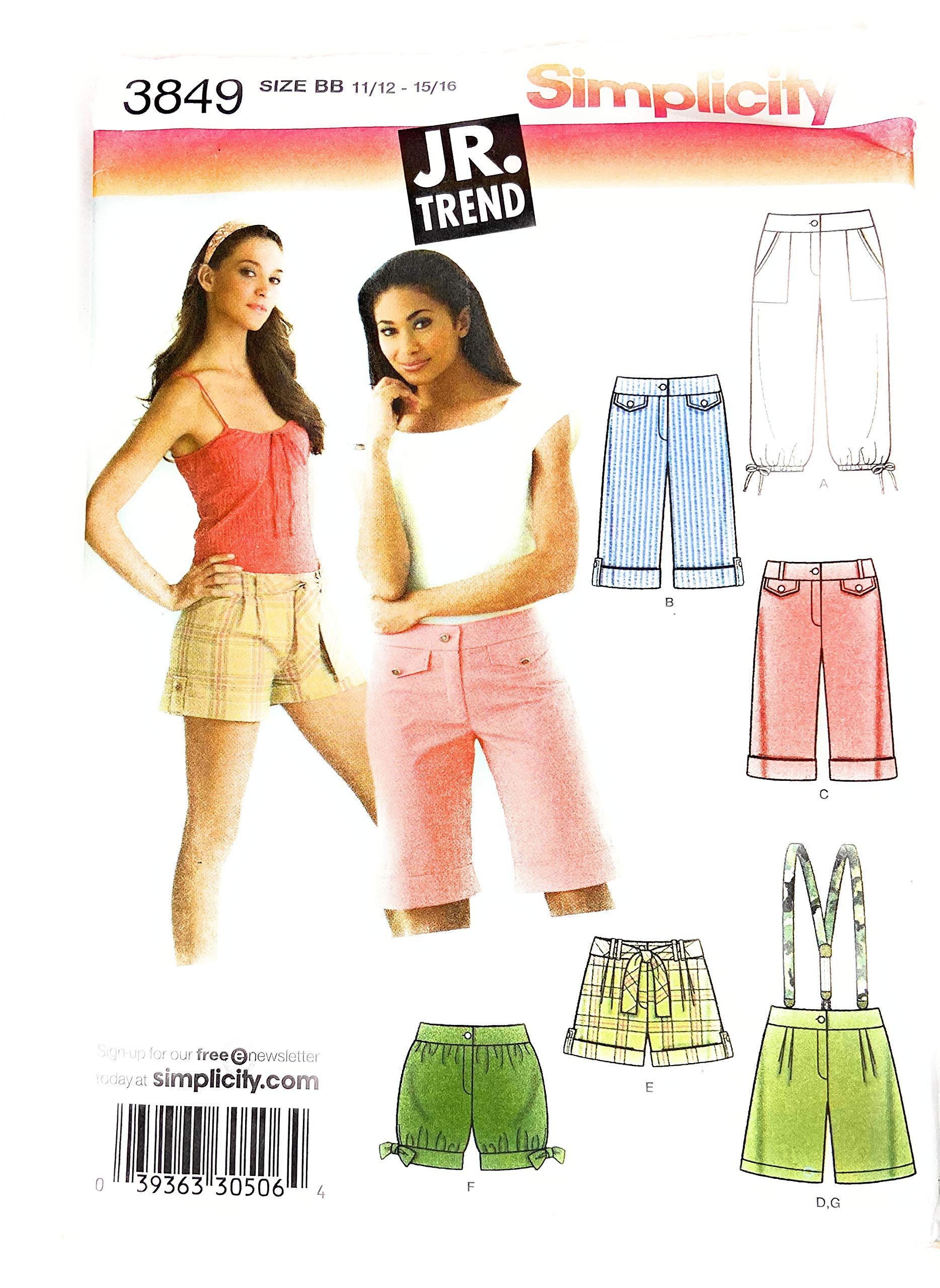 Patron Simplicity 3849 coudre short et pantalon cropped ado