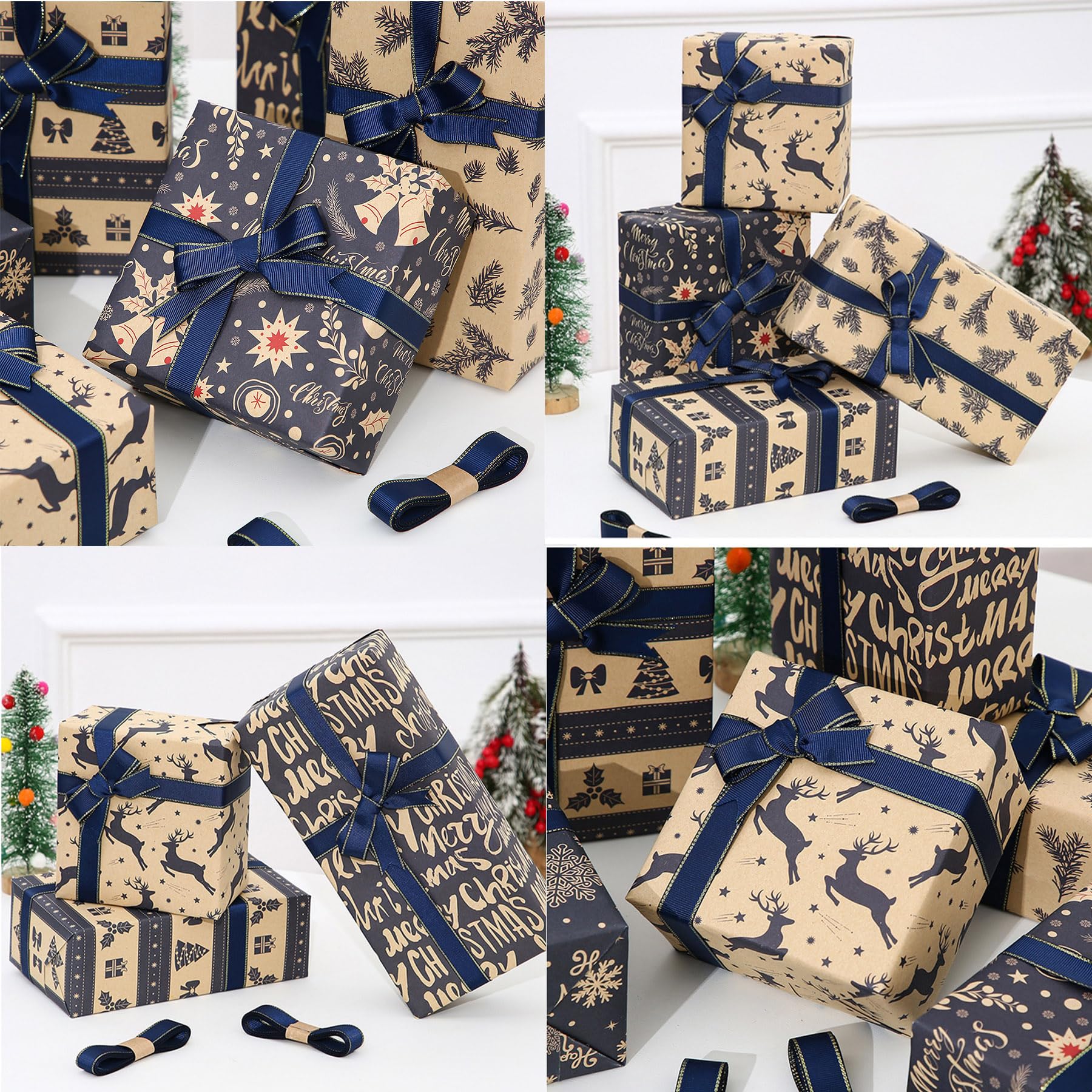 Papier Cadeau Noël Bleu Marine Motifs Rouges Et Blancs 70 Cm X 50 M 80 G M Le Rouleau 235831