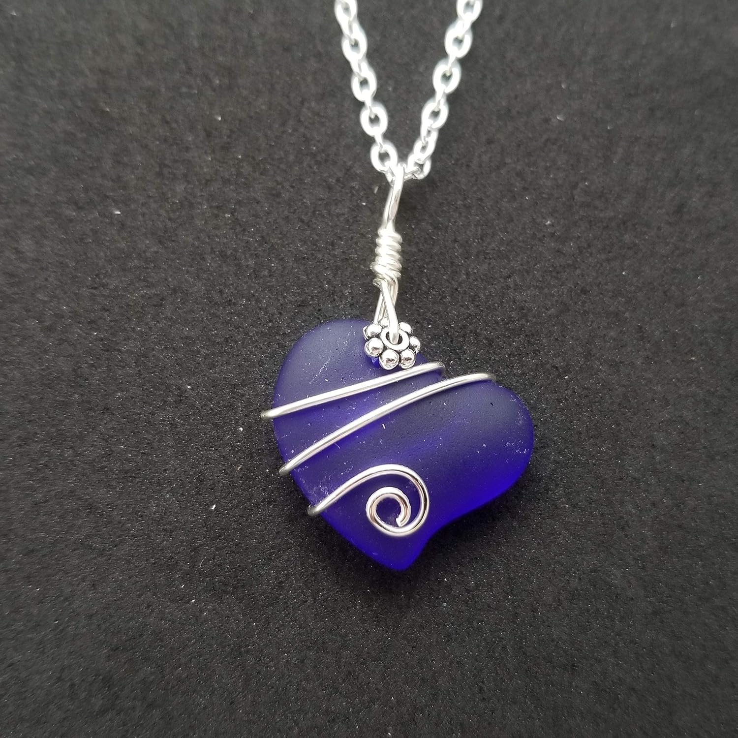 Handmade Sea Glass Necklace, Wire Heart Necklace, Sea Glass Jewelry For Women Birthday Gift For Women