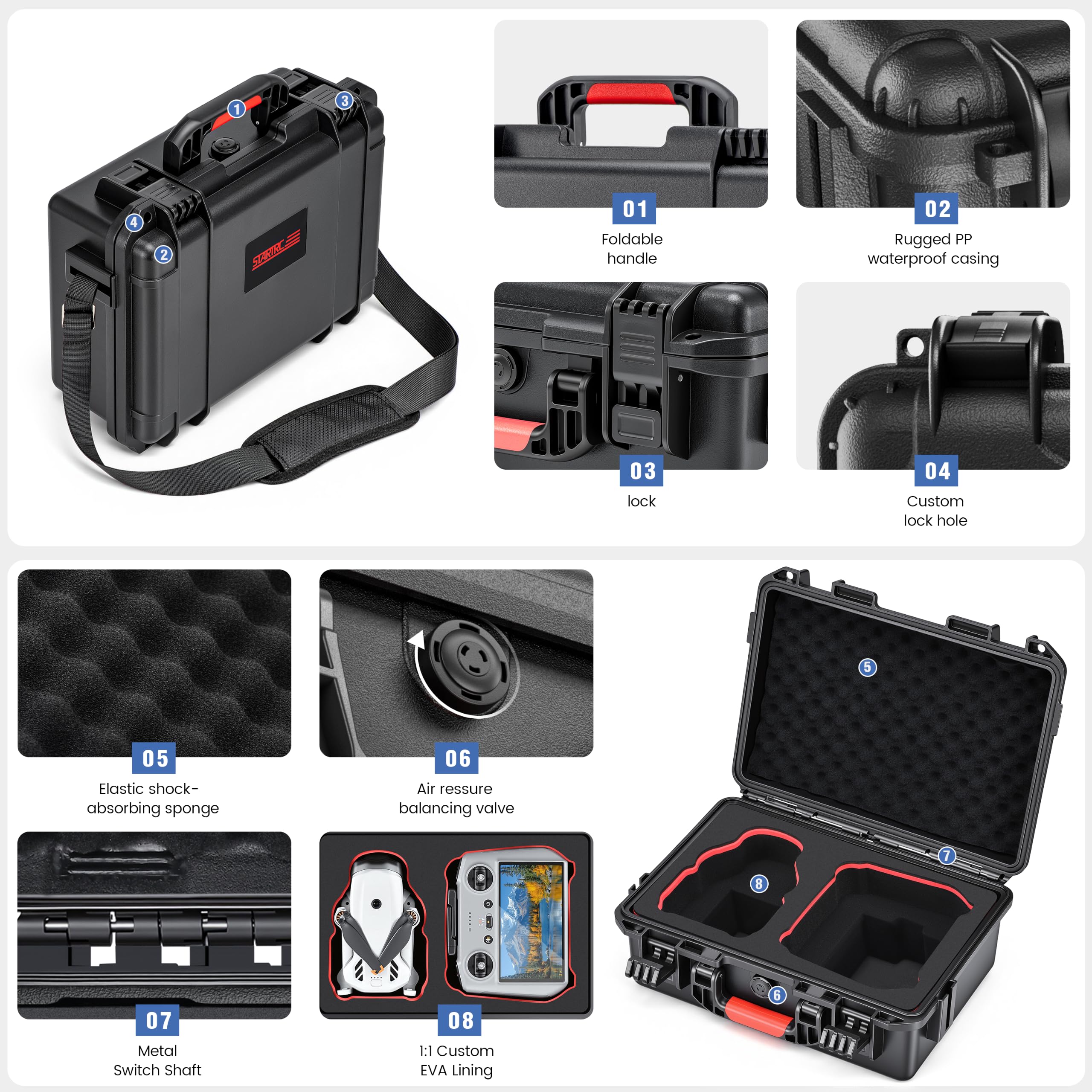 STARTRC Lito X1/1 Koffer, Wasserdichter Harter Tasche für DJI Lito X1/1 Fly More Combo Zubehör für DJI RC 2/RC-N3,4 Akkus & Lade-Hub Kleine Koffer