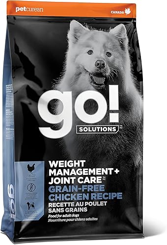 GO! SOLUTIONS Control de peso + cuidado de las articulaciones, receta de pollo sin granos para perros, bolsa de 12 libras, alimento saludable para