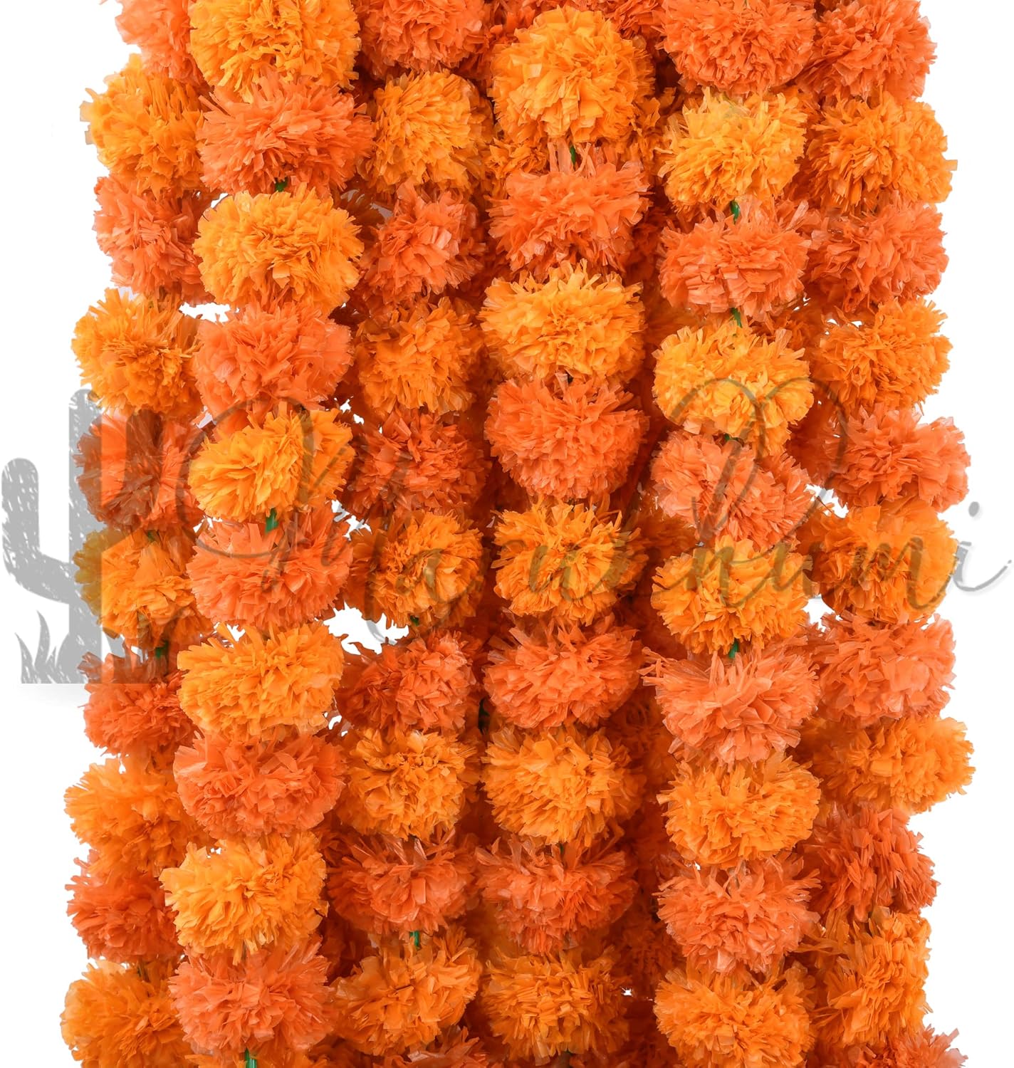 Marubhumi 5 PC - 5 feet Artificial Marigold Flower Garland – Long Strands for Diwali, Wedding & Festive Decoration – Traditional Indian Home Decor Mango/Orange