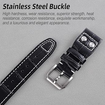 22mm Genuine Leather Watch Strap Band fit for IWC Pilot's Watchs (Pin Buckle/Black)