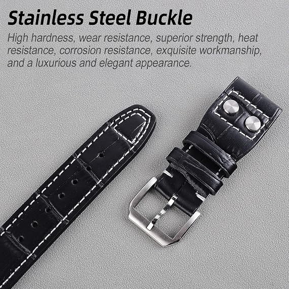 22mm Genuine Leather Watch Strap Band fit for IWC Pilot's Watchs (Pin Buckle/Black)