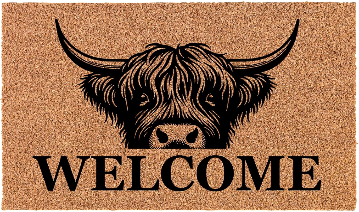 Welcome Doormat Coco Coir Door Mat Gift Welcome Peeking Highland Cow (30" x 18")
