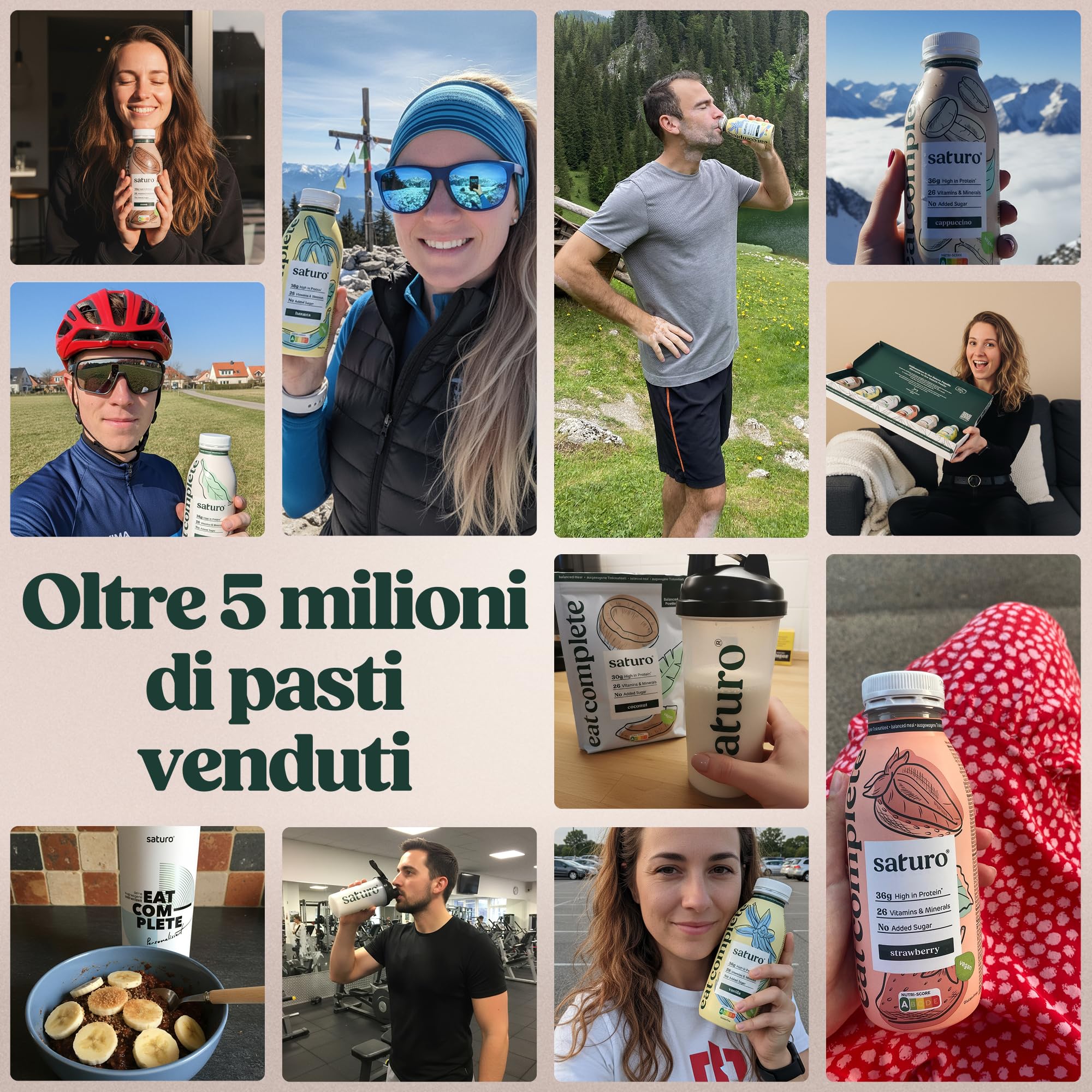 Saturo Pasto Sostitutivo Frullato Gusto Natural | 36 g di proteine & senza zucchero | 400 kcal | Vegano | Pasto Bevibile con Nutrienti Essenziali | 6 x 400 ml