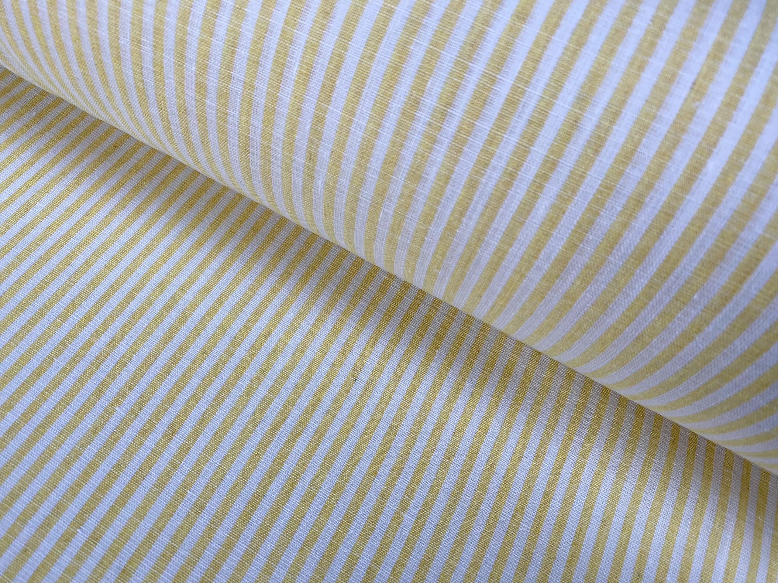 Lushfabric Yellow Candy Stripe Linen Fabric Light Cotton Material Cute Striped White Lines Home Decor, Dressmaking - 150Cm Wide (Sold By The Metre) (Yellow)