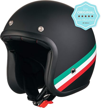 Casco originale Fräulein Irmi Retro Vespa, casco jet con visiera parasole,  casco per uomo e donna in elegante look vintage, qualità secondo la norma  ECE, colore: nero opaco : Amazon.it: Auto e