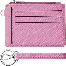 Toughergun Credit Card Holder for Women Slim RFID Blocking Wristlet Wallet Small Front Pocket Wallets Card Case with ID Window Zipper Pocket, Pink
