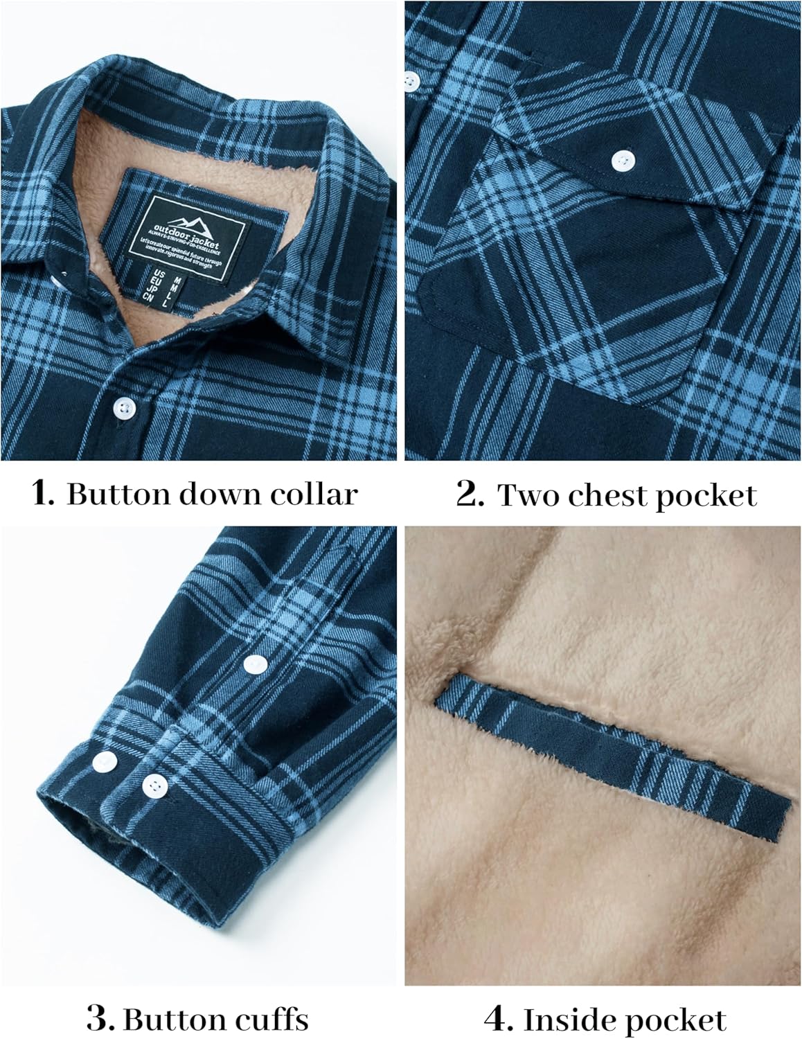 MAGCOMSEN Men's Flannel Shirt Fleece Lined Heavyweight Flannel Jacket Cotton Button Up Plaid Shirt Warm Winter Coat - Image 6