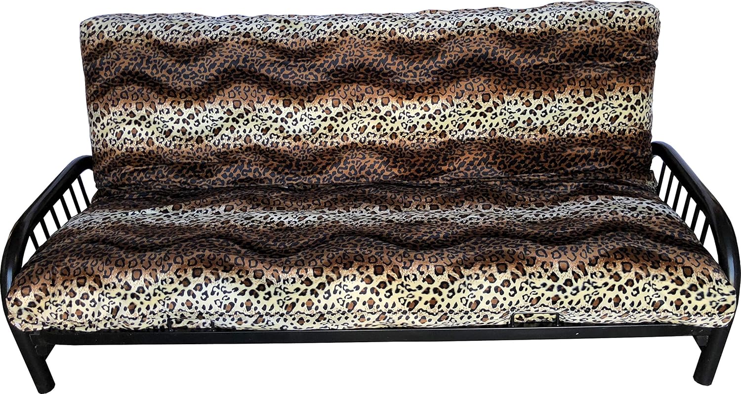D&D Futon Furniture Full Size Velboa Faux Leopard Skin Futon Mattress Cover Bed Protector