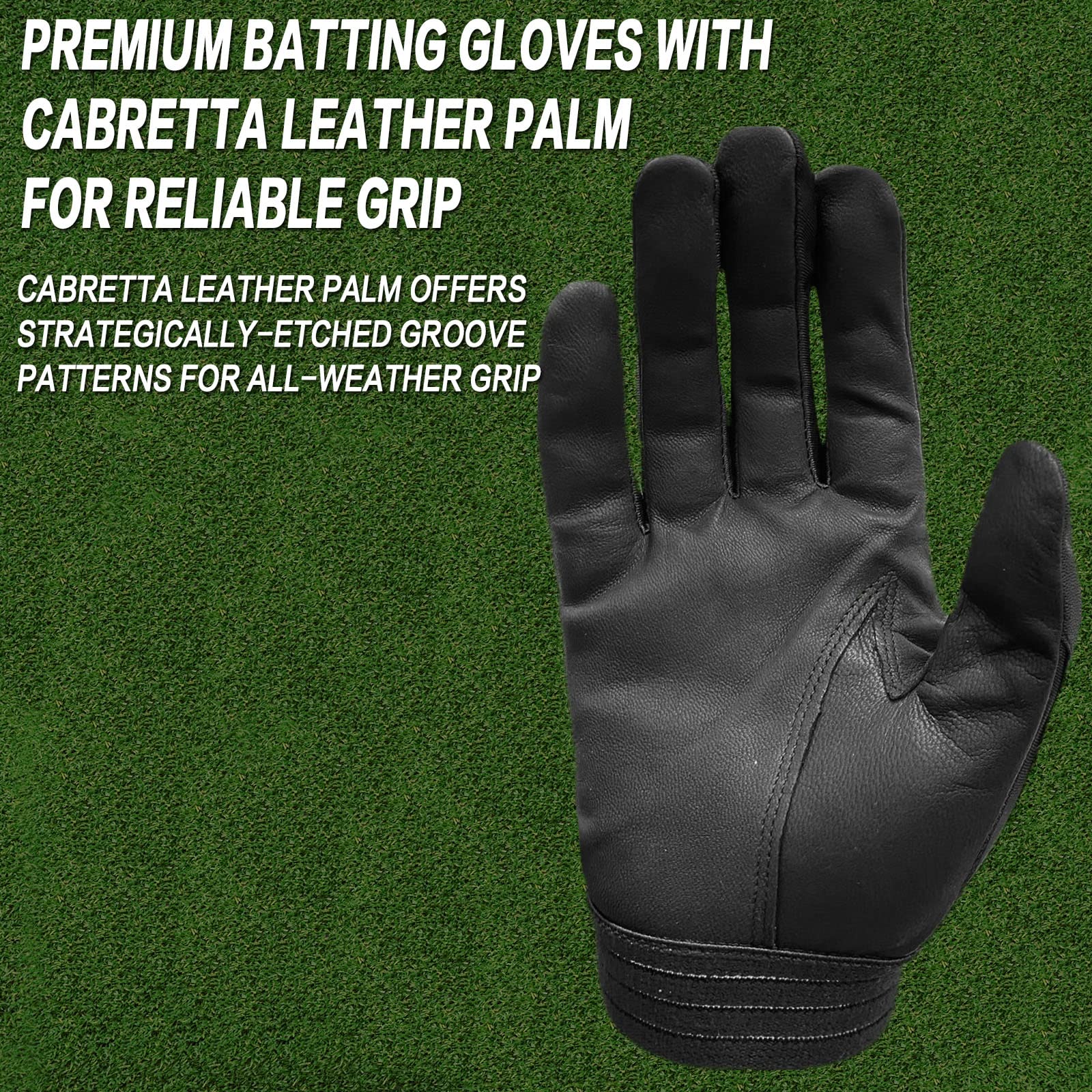 FINGER TEN Guanti da baseball con palmo in pelle super grip per adulti e giovani, guanti da softball, unisex, antiscivolo, impermeabili, flessibili, per allenamento e competizioni