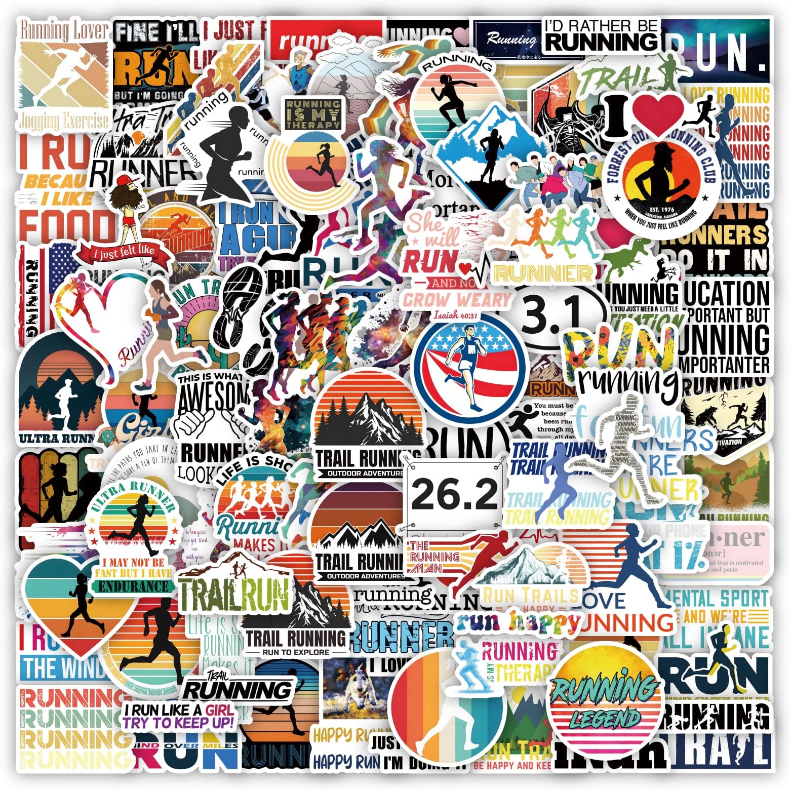 110pcs Running Sticker Pack Sports Stickers Vinyl Waterproof Runners Stickers Water Bottle Laptop Car Stickers Perfect Running Boys Girls Teen Adults Gifts for Runners