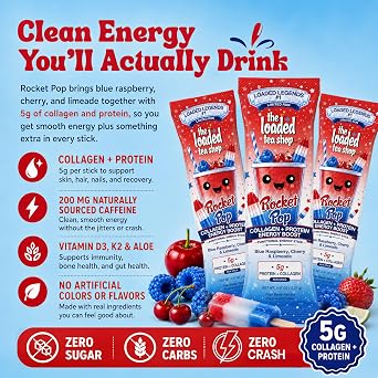 The Loaded Tea Shop Rocket Pop Collagen + Protein Energy Drink Mix, 5ct