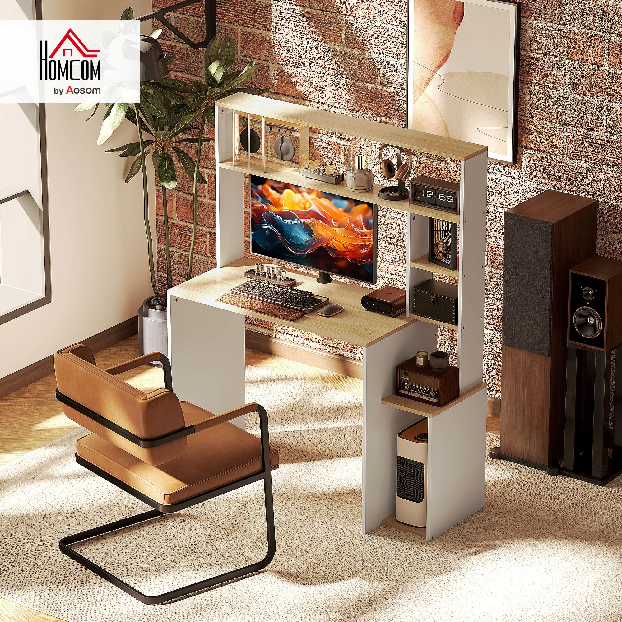 Here is the SEO title in Italian:

Tavolo da ufficio con scaffale per 5 librerie e stand monitorio per camera e studio oak - Dettaglio